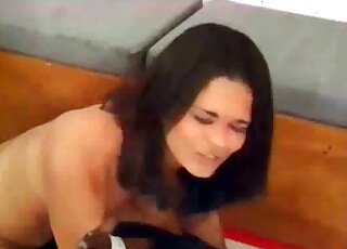 Bitch moans loudly while riding on a dick of her own dog